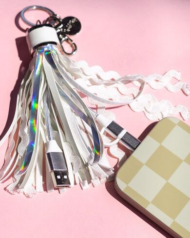 Packed Party More Metallic Portable Charging Tassel Keychain – Holographic Vegan Leather Keychain USB Charger Compatible with iPhone and Android, 1 Inch Keyring in Saudi Arabia