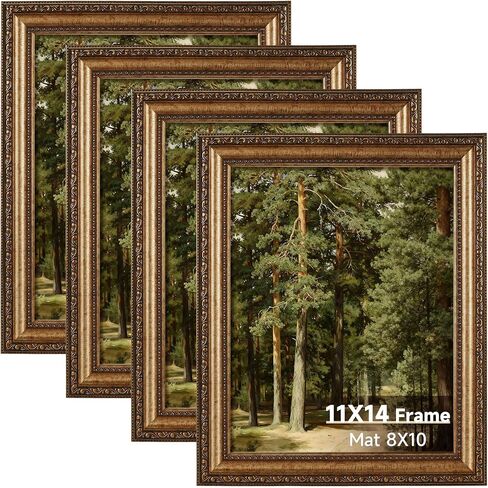 8x10 Vintage Gold Picture Frame Set of 4, Antique Bronze Picture Frames for Wall Hanging or Tabletop, 8 x 10 Ornate Photo Frame with Real Glass, Display 5x7 Print with Mat or 8x10 without Mat, 4 Pack in Saudi Arabia