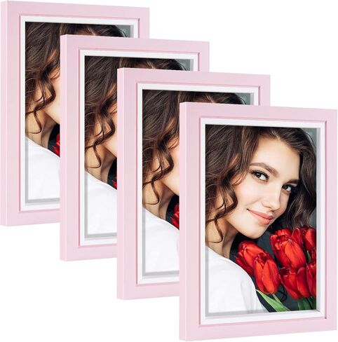 LBECUA 4x6 Picture Frame Set of 4, Pink Picture Frames with HD Plexiglass Display Photo 4x6, Horizontal and Vertical for Wall and Tabletop in Saudi Arabia