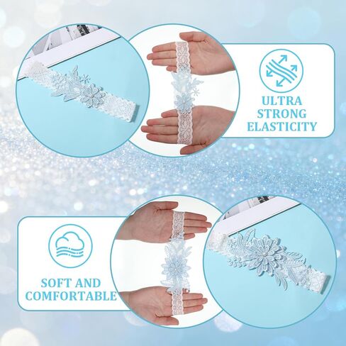 2 Pieces Bride Wedding Garter Set, Blue Lace Thigh Garter With Faux Pearls, Wedding Day Essentials Toss and Keep Lace Thigh Garter Set, Adjustable Elastic Band For Wedding, Party, Prom in Saudi Arabia