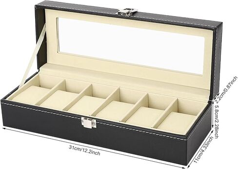 6 Slots Watch Box Organizer for Men, Black Watch Holder Stand Display Storage Case, Watch Carry Organizer for Men and Women in Kuwait