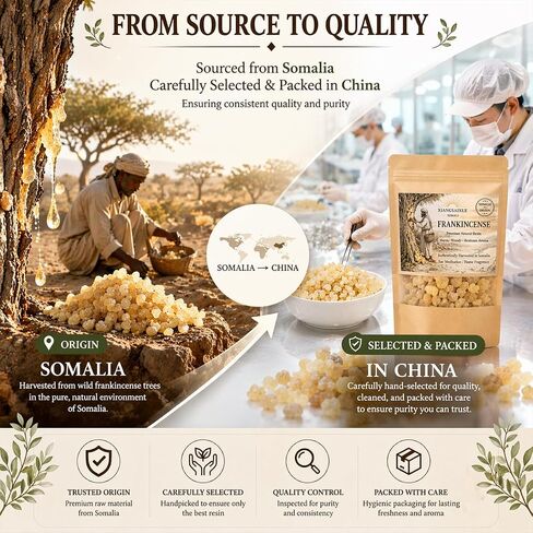 Somali Frankincense Resin Tears, Premium Natural Resin Incense for Meditation, Aromatherapy, Spiritual Rituals & Home Fragrance, Pure Frankincense Resin (30g / 130g Options (130) in Kuwait