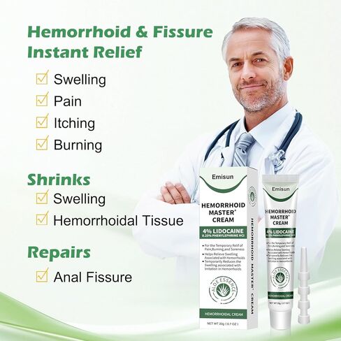 Hemorrhoid & Fissure Ointment, Hemorrhoid Treatment and Hemorrhoid Cream with Lidocaine 4% and Phenylephrine HCI for Fast Relief of Pain, Swelling, Itching, Burning, Hemorrhoidal treatment, 2 Pack-IO in Saudi Arabia