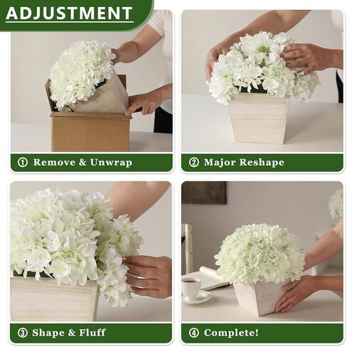 YXZZWL 10" Artificial Hydrangea Arrangement in Planter for Table Centerpiece, Lifelike Fake Hydrangea Potted Plant, Silk Faux Flowers in Wood Planter for Farmhouse Home Office Shower Decor (White) in Saudi Arabia