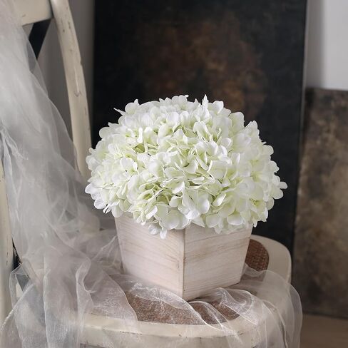 YXZZWL 10" Artificial Hydrangea Arrangement in Planter for Table Centerpiece, Lifelike Fake Hydrangea Potted Plant, Silk Faux Flowers in Wood Planter for Farmhouse Home Office Shower Decor (White) in Saudi Arabia