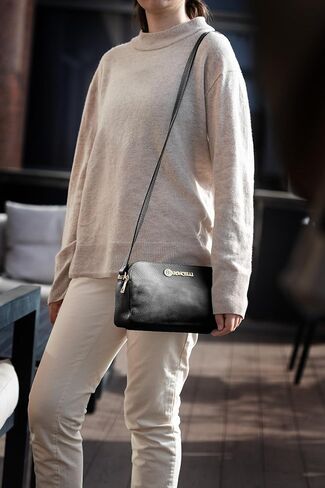 Baroncelli Leather Crossbody Bag Made in Italy and Wallets for women Size Medium (Black) bundle in Kuwait