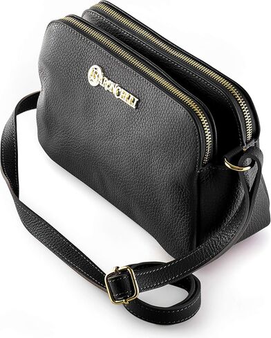 Baroncelli Leather Crossbody Bag Made in Italy and Wallets for women Size Medium (Black) bundle in Kuwait