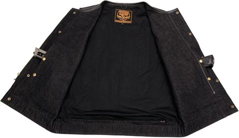 Milwaukee Leather MDM3003 Men's 'Brute' Concealed Snap Black Denim and Black Leather Club Style Vest w/Hidden Zipper in Kuwait