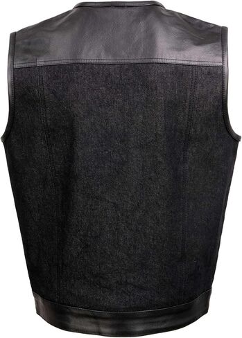 Milwaukee Leather MDM3003 Men's 'Brute' Concealed Snap Black Denim and Black Leather Club Style Vest w/Hidden Zipper in Kuwait