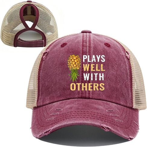 Mesh-Back Washed Cotton Ponytail Baseball Cap for Women Sunflower Dad Sun Hat with Ponytail Hole in Kuwait