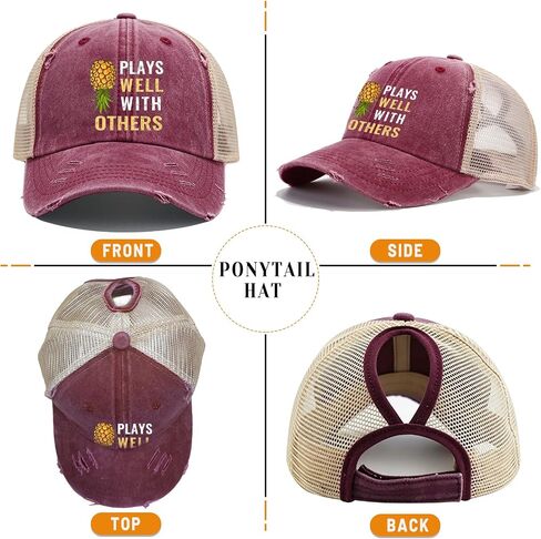 Mesh-Back Washed Cotton Ponytail Baseball Cap for Women Sunflower Dad Sun Hat with Ponytail Hole in Kuwait