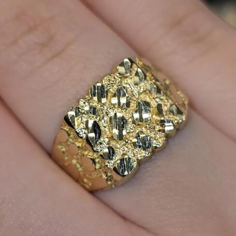 HIGH-END 14K GOLD PLATED BRASS GOLDEN NUGGET DESIGN MEN'S PINKY RING HIP HOP RAPPER STYLE LUXURY SIZE 8/9 /10/11 / 12 in Saudi Arabia