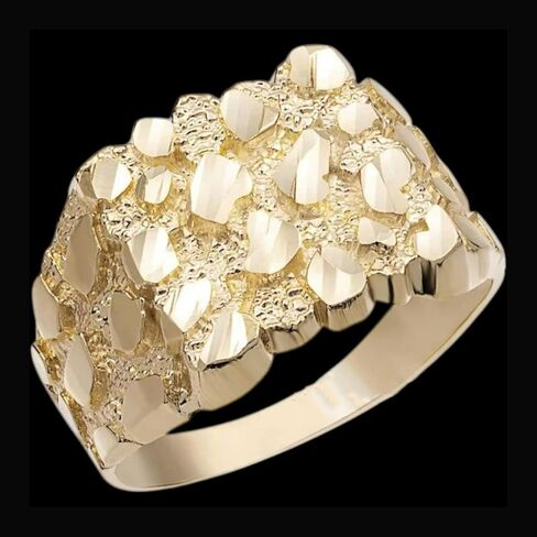 HIGH-END 14K GOLD PLATED BRASS GOLDEN NUGGET DESIGN MEN'S PINKY RING HIP HOP RAPPER STYLE LUXURY SIZE 8/9 /10/11 / 12 in Saudi Arabia