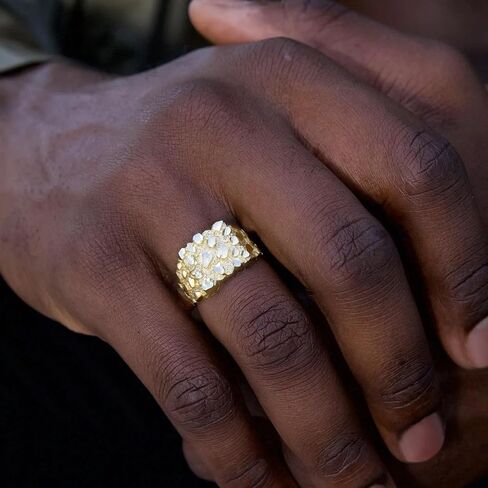HIGH-END 14K GOLD PLATED BRASS GOLDEN NUGGET DESIGN MEN'S PINKY RING HIP HOP RAPPER STYLE LUXURY SIZE 8/9 /10/11 / 12 in Saudi Arabia
