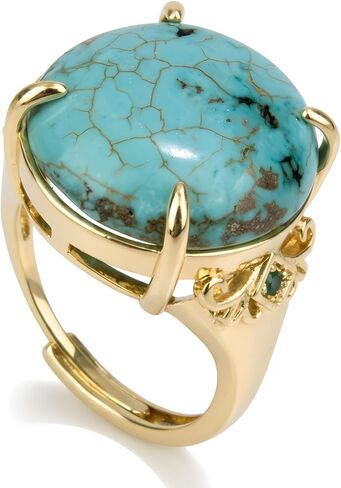 Turquoise Ring, 19MM Natural Turquoise Stone Ring Gold Plated, Bohemian, Adjustable Western Rings Turquoise Jewelry for Women Men in Saudi Arabia