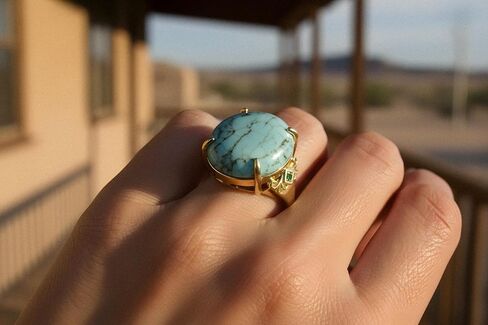 Turquoise Ring, 19MM Natural Turquoise Stone Ring Gold Plated, Bohemian, Adjustable Western Rings Turquoise Jewelry for Women Men in Saudi Arabia