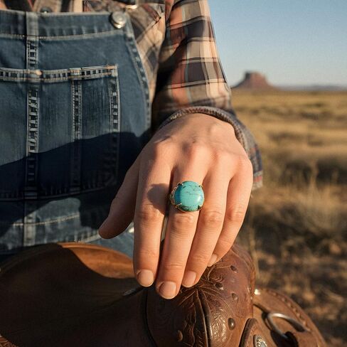 Turquoise Ring, 19MM Natural Turquoise Stone Ring Gold Plated, Bohemian, Adjustable Western Rings Turquoise Jewelry for Women Men in Saudi Arabia
