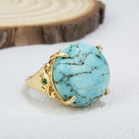 Turquoise Ring, 19MM Natural Turquoise Stone Ring Gold Plated, Bohemian, Adjustable Western Rings Turquoise Jewelry for Women Men in Saudi Arabia