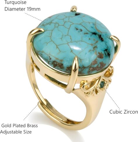 Turquoise Ring, 19MM Natural Turquoise Stone Ring Gold Plated, Bohemian, Adjustable Western Rings Turquoise Jewelry for Women Men in Saudi Arabia