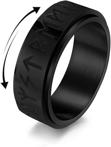 Fidget Anxiety Spinner Viking Rings Silver/Gold/Black/Retro Silver Stainless Steel Stress Relief Nordic Rune Wedding Band Ring for Women Men size 7-12 in Saudi Arabia