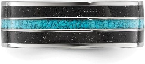 Titanium Polished with Turquoise and Black Star Sandstone Inlay 8 mm Band Size 8 to 13 in Kuwait