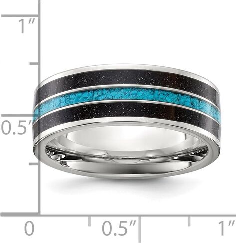 Titanium Polished with Turquoise and Black Star Sandstone Inlay 8 mm Band Size 8 to 13 in Kuwait