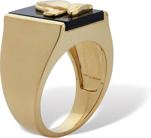 PalmBeach Men's Yellow Gold-plated Emerald Cut Natural Black Onyx Praying Hands Ring Sizes 7-13 in Kuwait