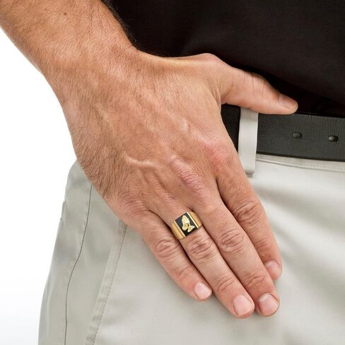 PalmBeach Men's Yellow Gold-plated Emerald Cut Natural Black Onyx Praying Hands Ring Sizes 7-13 in Kuwait