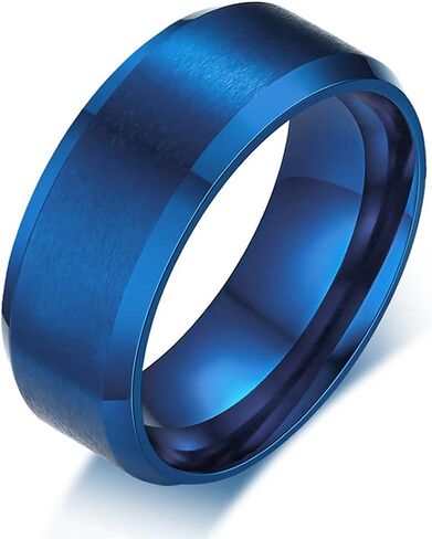 Men's Basic Brushed Matte Ring 4MM 6MM 8MM 10MM Black/Blue/Silver Stainless Steel Rings for Men Women Wedding Engagement Bands Matte Brushed Finish Beveled Polished Edges Comfort Fit Size 5-15 in Saudi Arabia