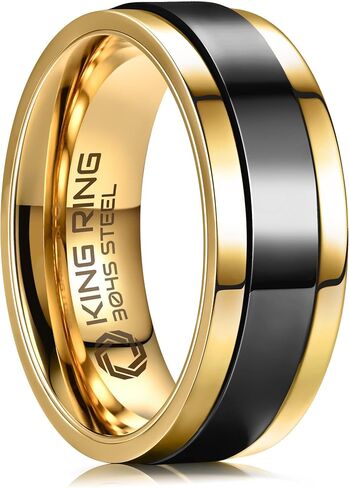 King Ring 8mm Ultra Polished Spinner Rings – Premium Shiny Flat Stainless Steel Fidget Rings for Men & Women – Designed in USA in Saudi Arabia