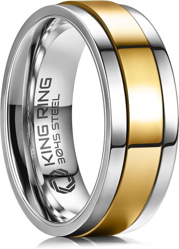 King Ring 8mm Ultra Polished Spinner Rings – Premium Shiny Flat Stainless Steel Fidget Rings for Men & Women – Designed in USA in Saudi Arabia