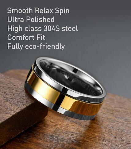 King Ring 8mm Ultra Polished Spinner Rings – Premium Shiny Flat Stainless Steel Fidget Rings for Men & Women – Designed in USA in Saudi Arabia