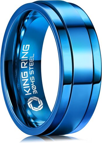 King Ring 8mm Ultra Polished Spinner Rings – Premium Shiny Flat Stainless Steel Fidget Rings for Men & Women – Designed in USA in Saudi Arabia
