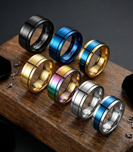 King Ring 8mm Ultra Polished Spinner Rings – Premium Shiny Flat Stainless Steel Fidget Rings for Men & Women – Designed in USA in Saudi Arabia