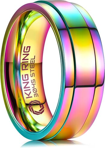 King Ring 8mm Ultra Polished Spinner Rings – Premium Shiny Flat Stainless Steel Fidget Rings for Men & Women – Designed in USA in Saudi Arabia