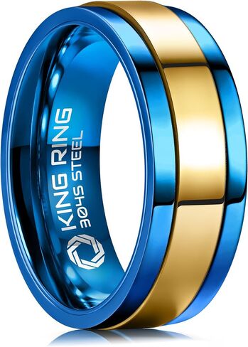 King Ring 8mm Ultra Polished Spinner Rings – Premium Shiny Flat Stainless Steel Fidget Rings for Men & Women – Designed in USA in Saudi Arabia