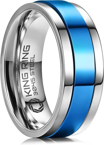 King Ring 8mm Ultra Polished Spinner Rings – Premium Shiny Flat Stainless Steel Fidget Rings for Men & Women – Designed in USA in Saudi Arabia