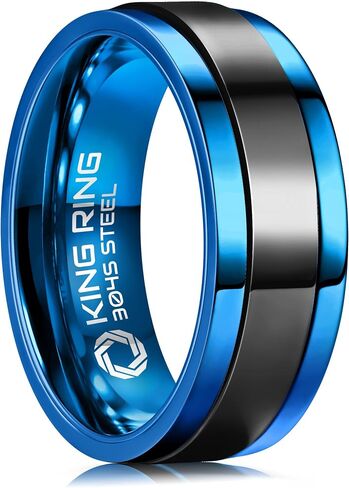 King Ring 8mm Ultra Polished Spinner Rings – Premium Shiny Flat Stainless Steel Fidget Rings for Men & Women – Designed in USA in Saudi Arabia