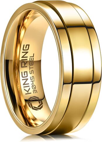 King Ring 8mm Ultra Polished Spinner Rings – Premium Shiny Flat Stainless Steel Fidget Rings for Men & Women – Designed in USA in Saudi Arabia