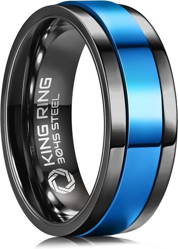 King Ring 8mm Ultra Polished Spinner Rings – Premium Shiny Flat Stainless Steel Fidget Rings for Men & Women – Designed in USA in Saudi Arabia
