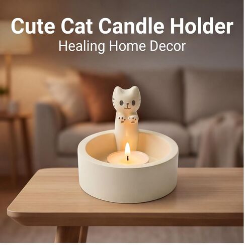 Cute Cat Shaped Candle Holder, 3D Kitten Figurine Candle Holder for Table Decor, Resin Cat Candle Holder for Home Decor, Cat Themed Gift for Cat Lovers, Pillar Candle Holder for Indoor. (W-01) in Saudi Arabia