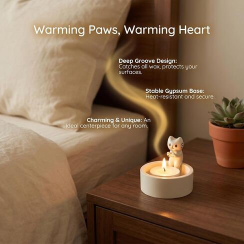 Cute Cat Shaped Candle Holder, 3D Kitten Figurine Candle Holder for Table Decor, Resin Cat Candle Holder for Home Decor, Cat Themed Gift for Cat Lovers, Pillar Candle Holder for Indoor. (W-01) in Saudi Arabia