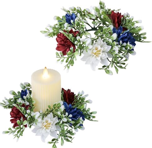 Independence Day Patriotic Candle Ring 4th of July Red Blue White Candle Holder Hanging Small Wreath Pendant for Memorial Day Tables Centerpieces Farmhouse Home Party Decoration (1 Pc) in Saudi Arabia