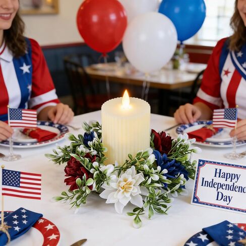 Independence Day Patriotic Candle Ring 4th of July Red Blue White Candle Holder Hanging Small Wreath Pendant for Memorial Day Tables Centerpieces Farmhouse Home Party Decoration (1 Pc) in Saudi Arabia