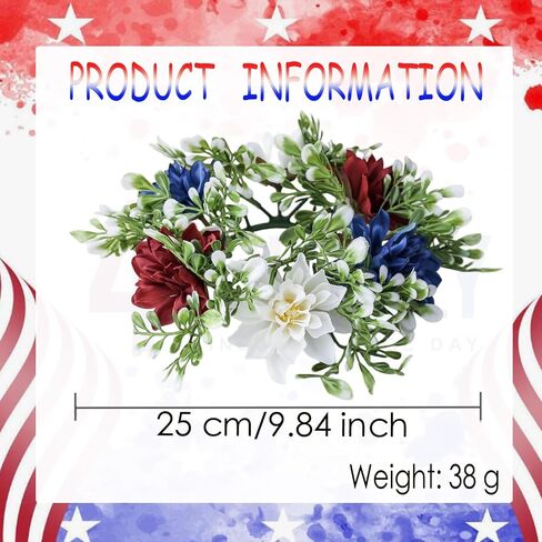 Independence Day Patriotic Candle Ring 4th of July Red Blue White Candle Holder Hanging Small Wreath Pendant for Memorial Day Tables Centerpieces Farmhouse Home Party Decoration (1 Pc) in Saudi Arabia