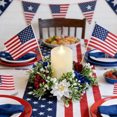 Independence Day Patriotic Candle Ring 4th of July Red Blue White Candle Holder Hanging Small Wreath Pendant for Memorial Day Tables Centerpieces Farmhouse Home Party Decoration (1 Pc) in Saudi Arabia