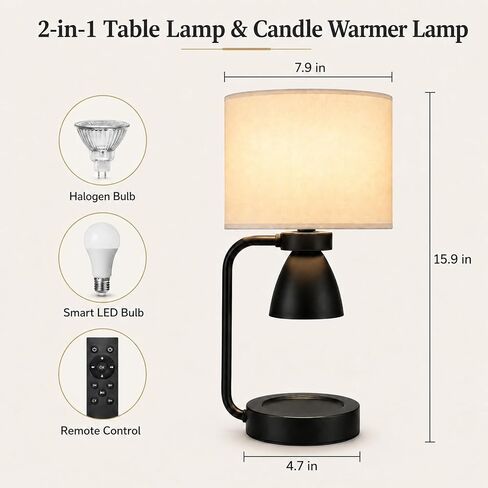 2-in-1 Table Lamp & Candle Warmer Lamp - Bedside Lamps with Timer for Bedroom Living Room, 16 Million Color Dimmable (Remote/App Control), Fragrance Lamp, Stylish Home Decor Ideal Gifts for Women in Kuwait