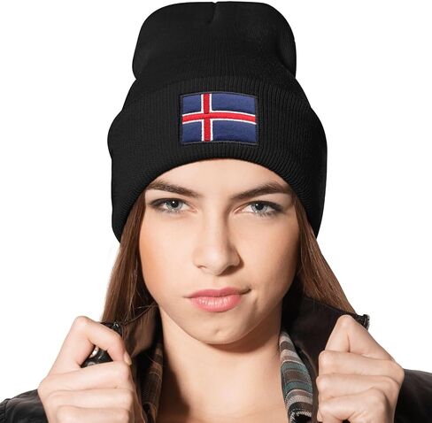 Flag of Iceland Beanie Hat for Men Women Winter Warm Beanie Hats Stretch Skull Knit Hat Cap Black in Saudi Arabia