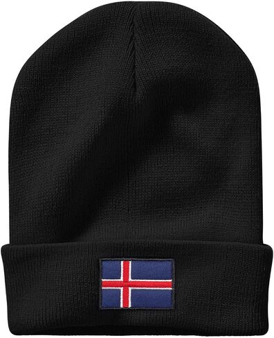 Flag of Iceland Beanie Hat for Men Women Winter Warm Beanie Hats Stretch Skull Knit Hat Cap Black in Saudi Arabia