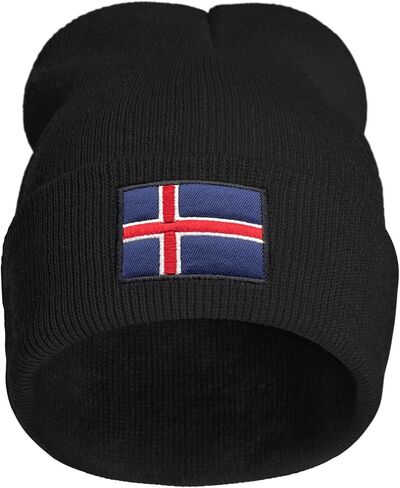 Flag of Iceland Beanie Hat for Men Women Winter Warm Beanie Hats Stretch Skull Knit Hat Cap Black in Saudi Arabia